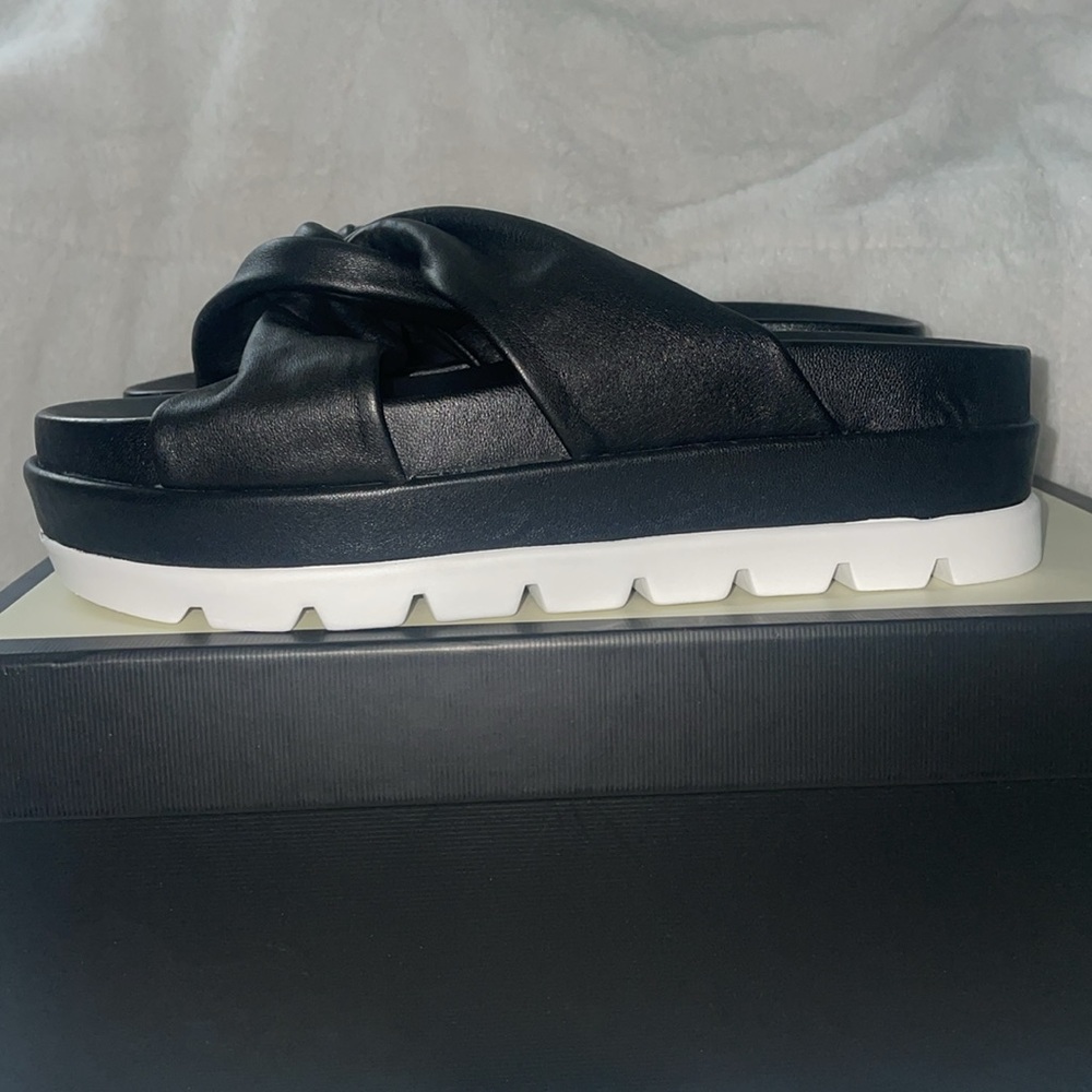 NWT J/SLIDES BRIGHT Black Leather Platform Slide Sandal - Picture 10 of 15